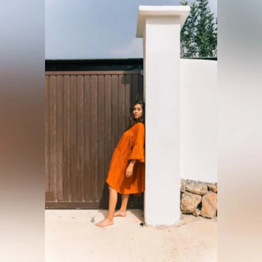 NEW A PERFECT NOMAD Symi Dress Trapez Organic Cotton Ochre Orange One Size - Picture 13 of 16